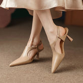 LBSFY  -  NEW Summer/Spring Women Shoes Pointed Toe Thin Heel Sandals Solid High Heels Elegant Genuine Leather Shoes for Women Party Shoes